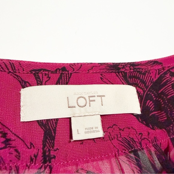 Loft Butterfly Floral Tie Neck Chiffon Blouse - Picture 9 of 10